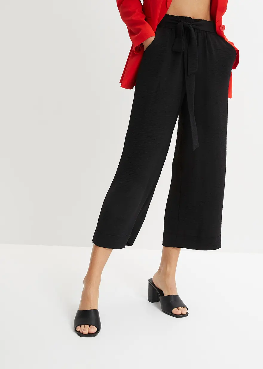Bonprix Moderne Hose Mit Bindegürtel - Schwarz - Damen