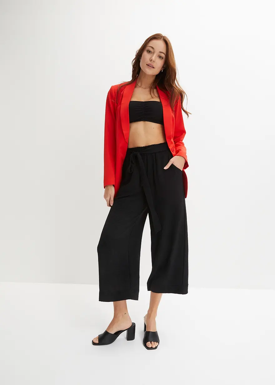 Bonprix Moderne Hose Mit Bindegürtel - Schwarz - Damen