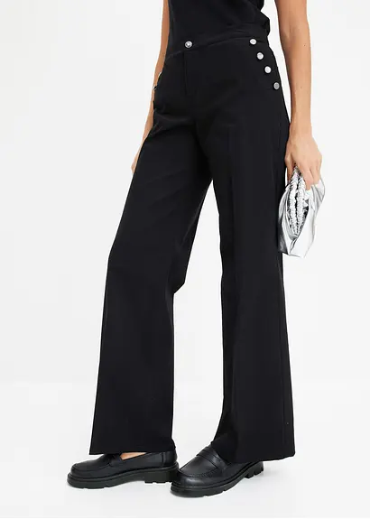 Bonprix Moderne Hose Mit Knöpfen - Schwarz - Damen