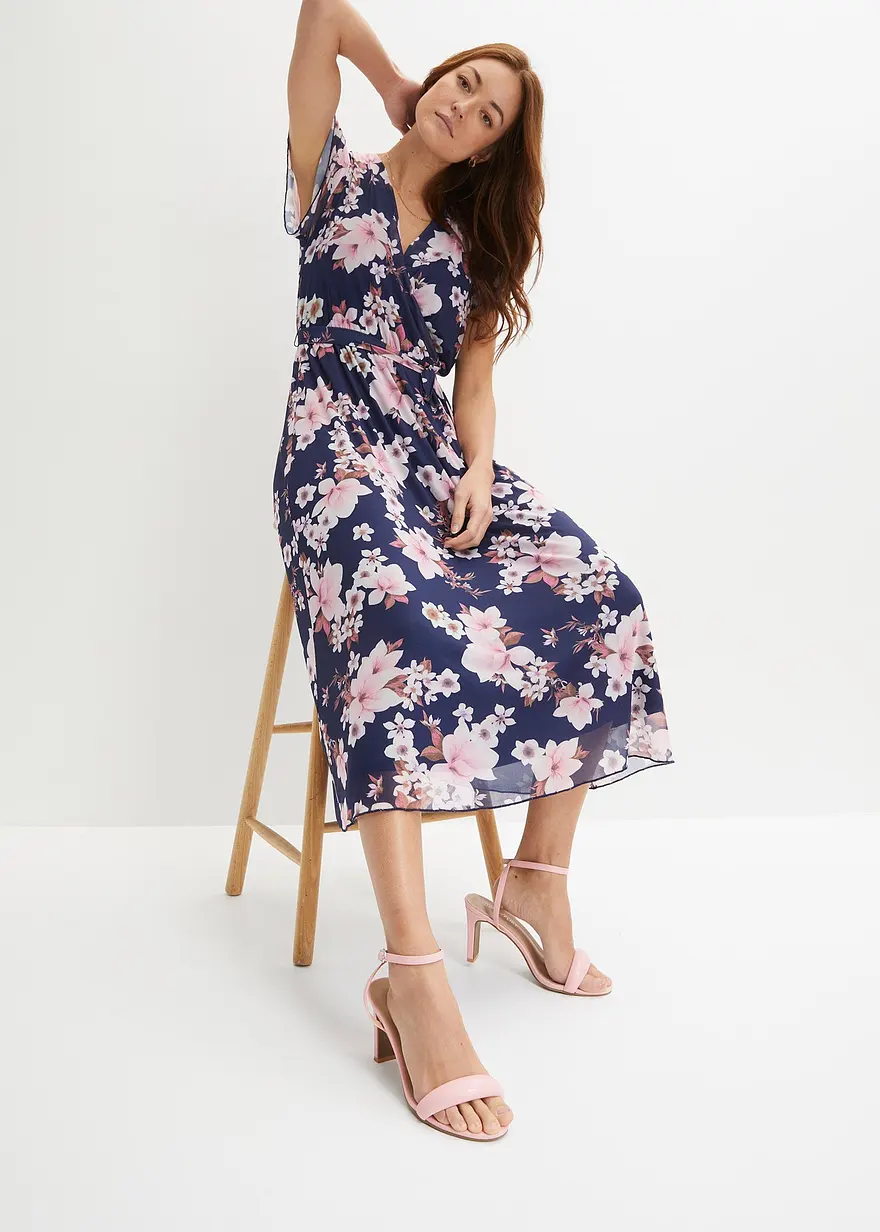 Bonprix Modernes Kleid Mit Bindegürtel - Blau - Damen