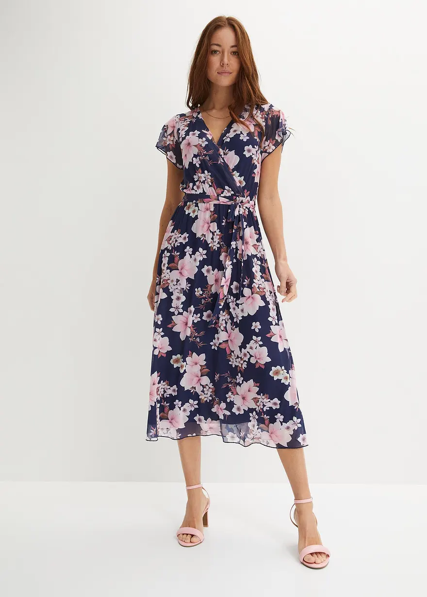 Bonprix Modernes Kleid Mit Bindegürtel - Blau - Damen