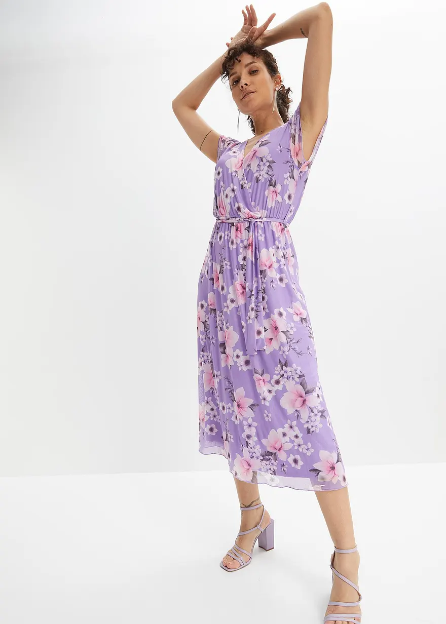 Bonprix Modernes Kleid Mit Bindegürtel - Lila - Damen