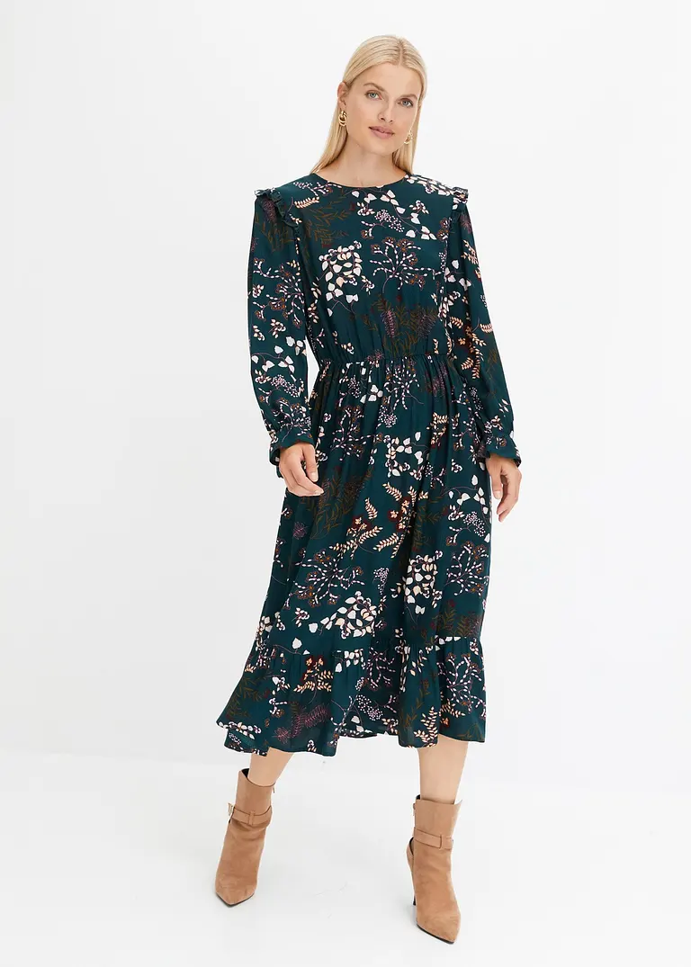 Bonprix Modernes Kleid Mit Rüschen - Grün - Damen