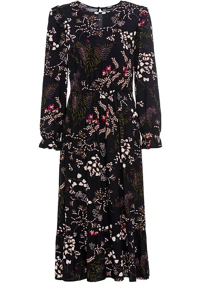 Bonprix Modernes Kleid Mit Rüschen - Schwarz - Damen