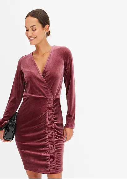 Bonprix Modernes Samt-Kleid Mit Raffung - Rot - Damen