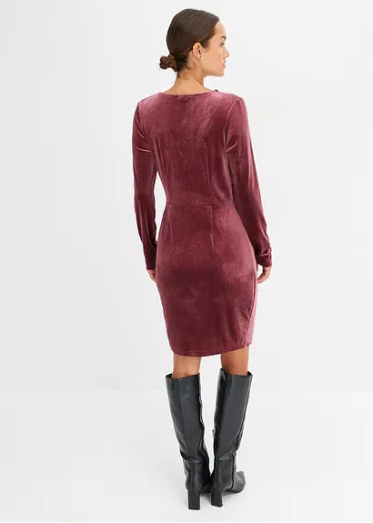 Bonprix Modernes Samt-Kleid Mit Raffung - Rot - Damen