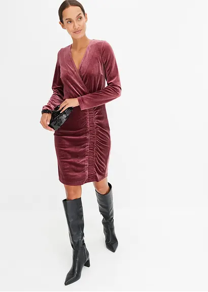 Bonprix Modernes Samt-Kleid Mit Raffung - Rot - Damen