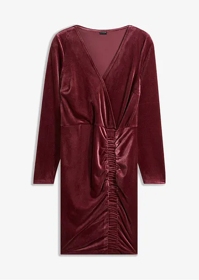 bonprix Modernes Samt-Kleid mit Raffung - rot - Damen