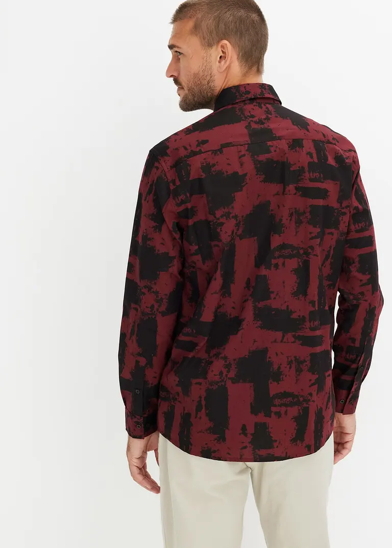 Bonprix Modisch Kariertes Langarmhemd - Rot - Herren