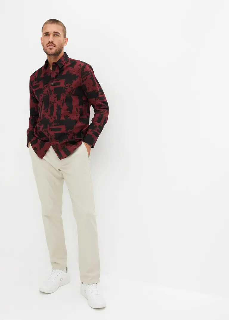 Bonprix Modisch Kariertes Langarmhemd - Rot - Herren