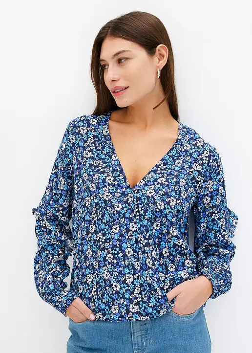 Bonprix Modische Bluse Mit Volants - Blau - Damen