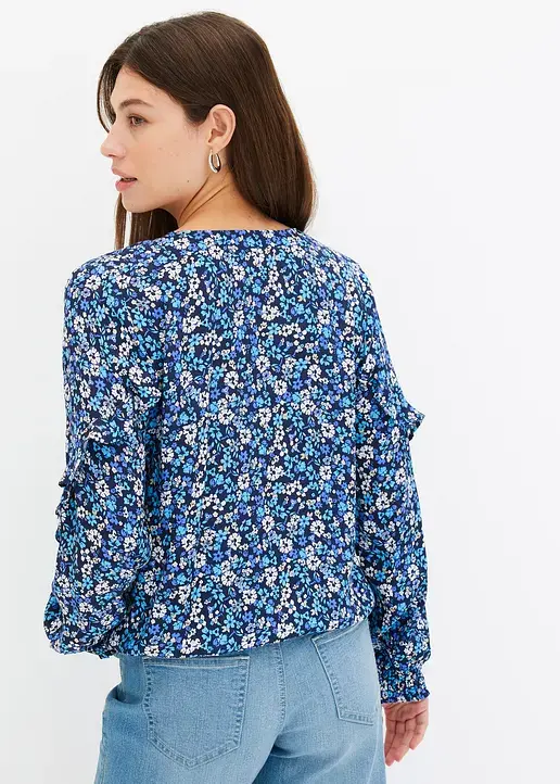 Bonprix Modische Bluse Mit Volants - Blau - Damen