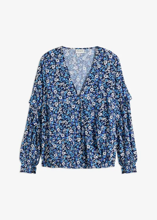 bonprix Modische Bluse mit Volants - blau - Damen