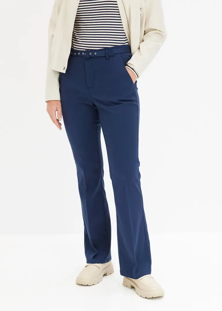 Bonprix Modische Hose Mit Gürtel - Blau - Damen