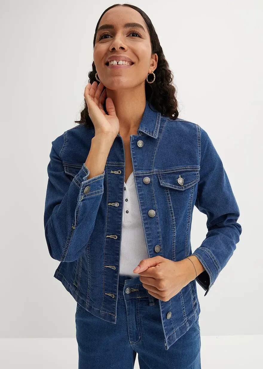 Bonprix Modische Jeansjacke Mit Taschen - Blau - Damen