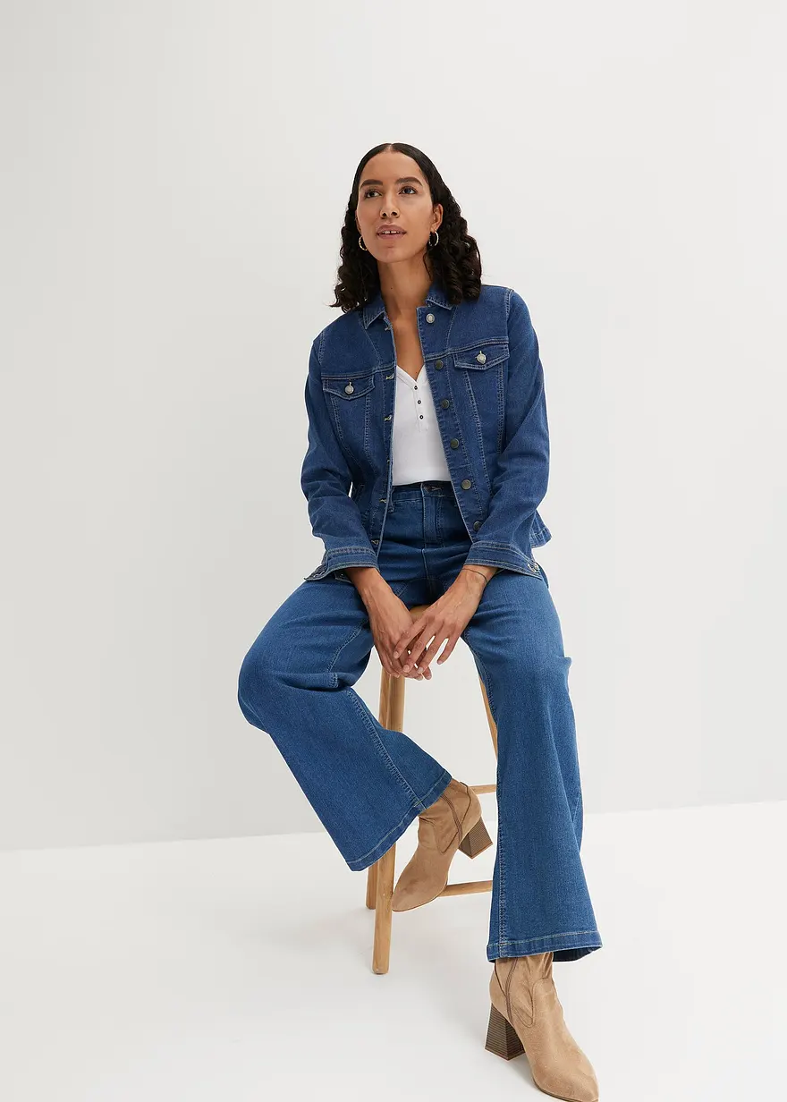 Bonprix Modische Jeansjacke Mit Taschen - Blau - Damen