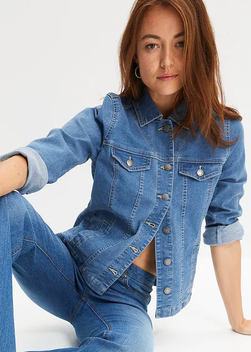 Bonprix Modische Jeansjacke Mit Taschen - Blau - Damen