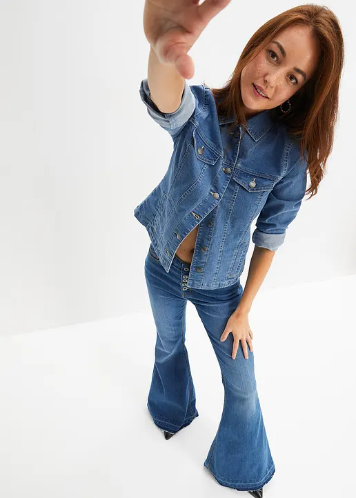 Bonprix Modische Jeansjacke Mit Taschen - Blau - Damen