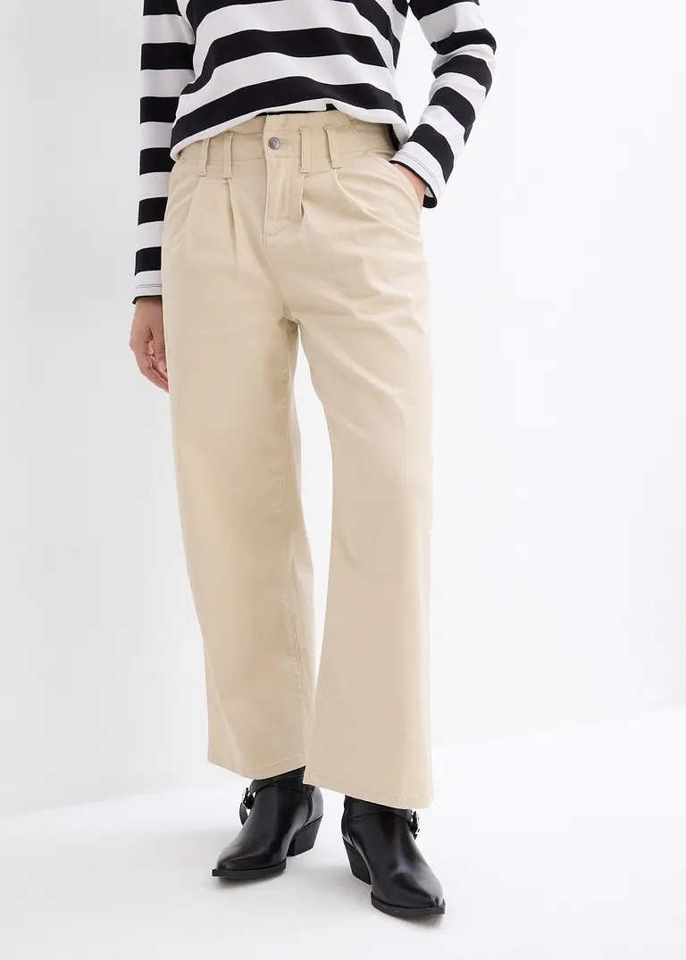 Bonprix Modische Twillhose Mit Falten - Beige - Damen