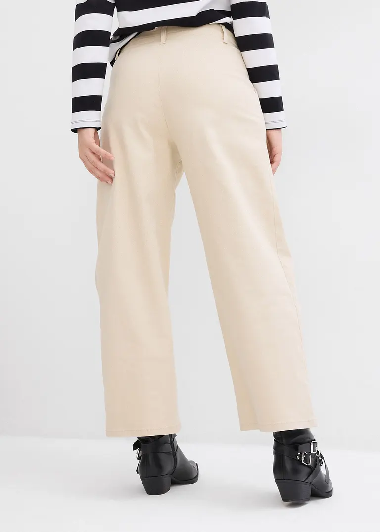 Bonprix Modische Twillhose Mit Falten - Beige - Damen