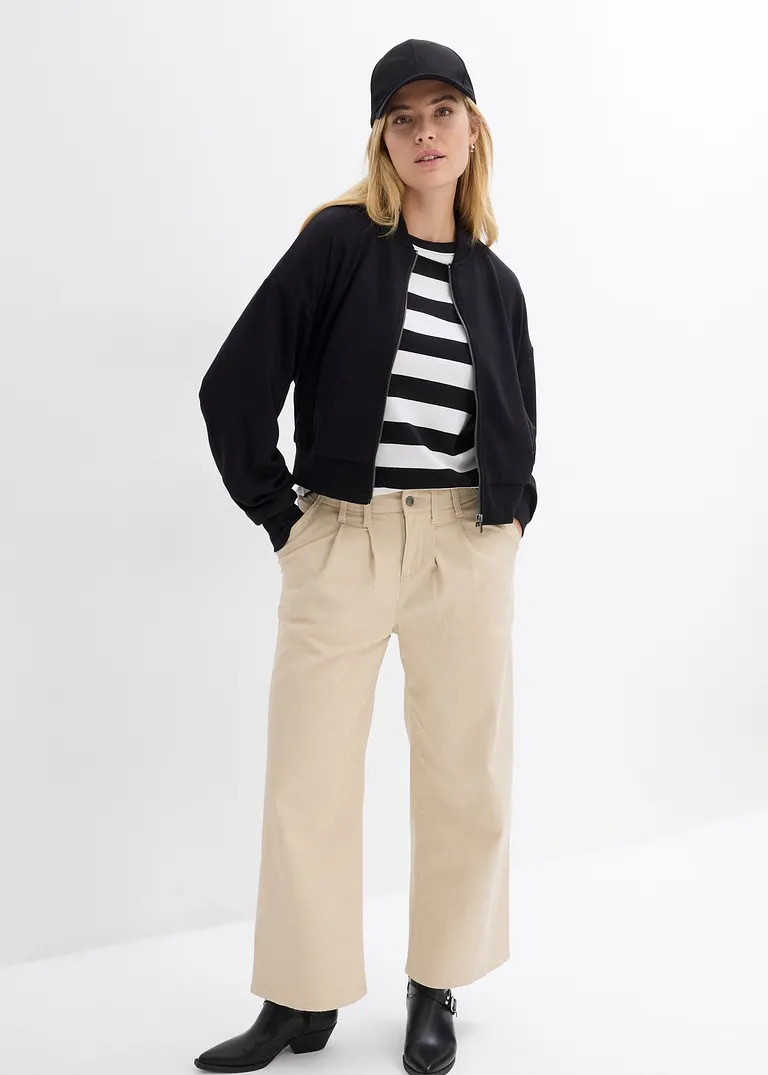 Bonprix Modische Twillhose Mit Falten - Beige - Damen