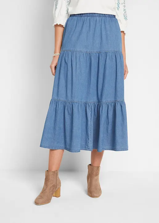 Bonprix Modischer Jeansrock Mit Bahnen - Blau - Damen