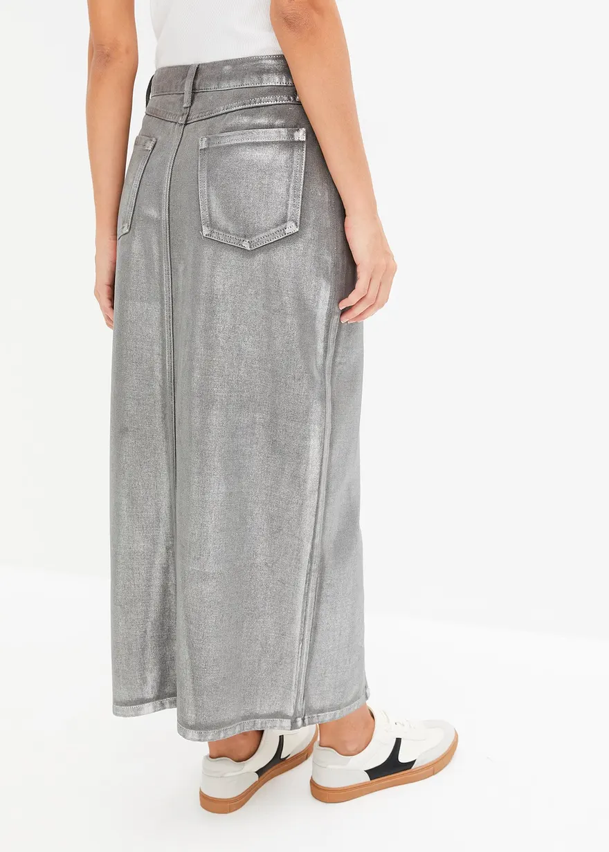 Bonprix Modischer Jeansrock Mit Schlitz - Grau - Damen