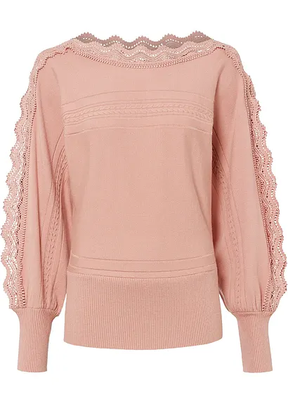bonprix modischer Pullover mit Spitze - rosa - Damen