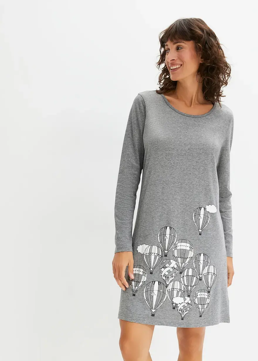 Bonprix Modisches Nachthemd Mit Langarm - Grau - Damen