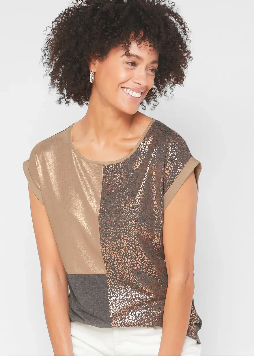 Bonprix Modisches Shirt In Patchoptik - Grau - Damen