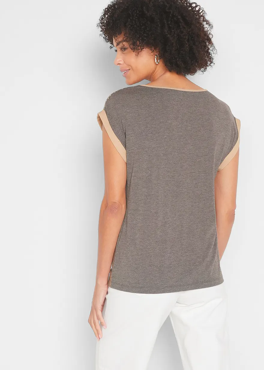 Bonprix Modisches Shirt In Patchoptik - Grau - Damen
