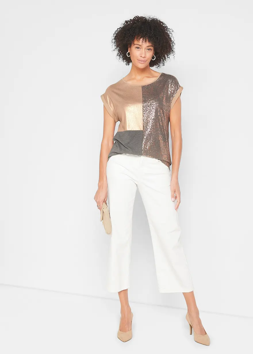 Bonprix Modisches Shirt In Patchoptik - Grau - Damen