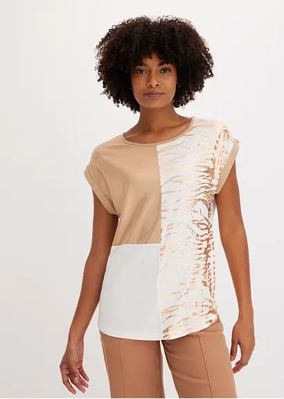 Bonprix Modisches Shirt In Patchoptik - Weiß - Damen