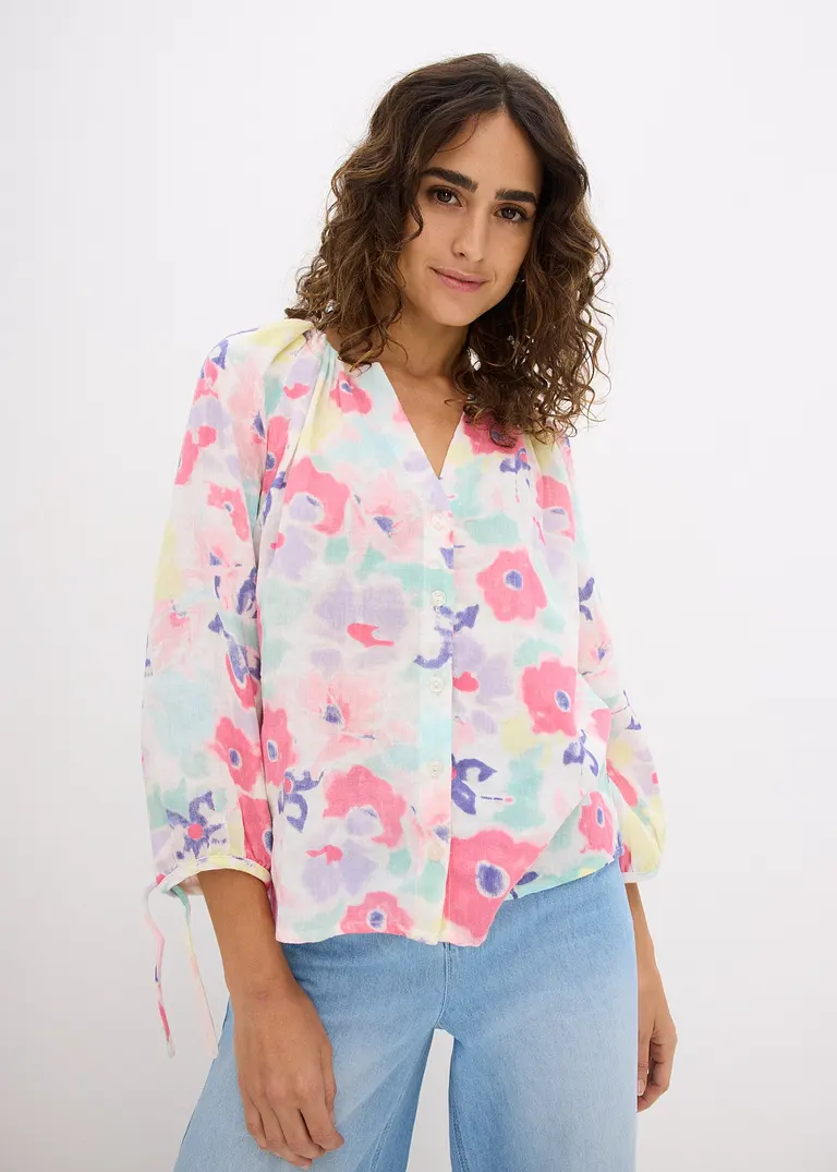 Bonprix Musselin-Bluse Mit Blumendruck - Bunt - Damen