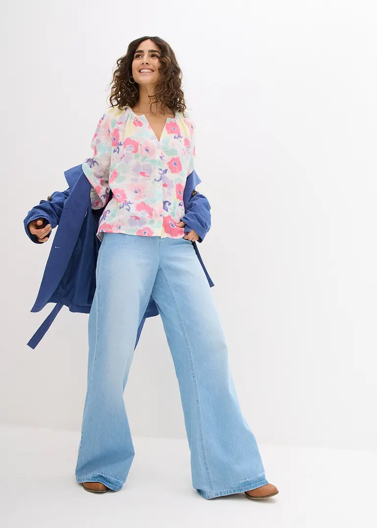 Bonprix Musselin-Bluse Mit Blumendruck - Bunt - Damen