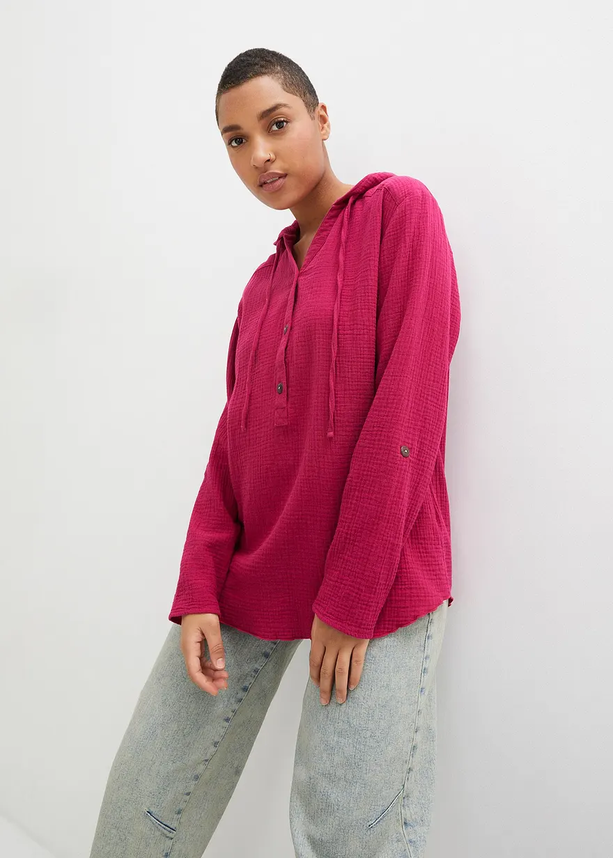 Bonprix Musselin-Tunika Mit Kapuze - Pink - Damen