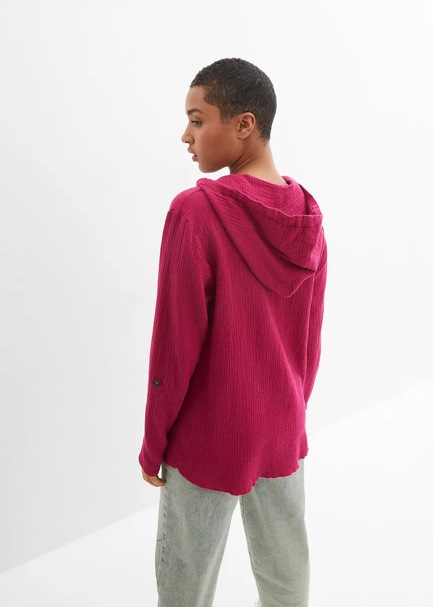 Bonprix Musselin-Tunika Mit Kapuze - Pink - Damen