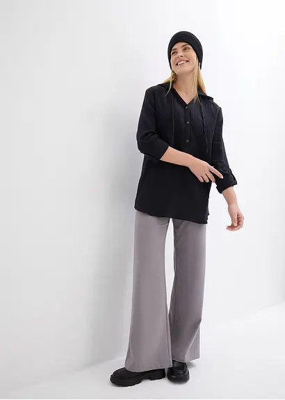 Bonprix Musselin-Tunika Mit Kapuze - Schwarz - Damen