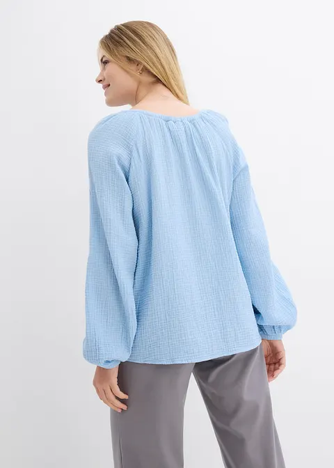 Bonprix Oversize-Bluse Aus Musselin - Blau - Damen
