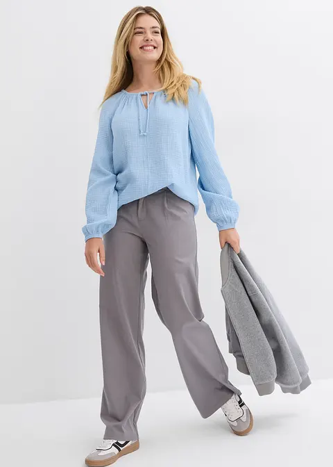 Bonprix Oversize-Bluse Aus Musselin - Blau - Damen