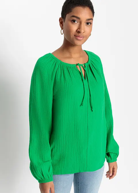 Bonprix Oversize-Bluse Aus Musselin - Grün - Damen