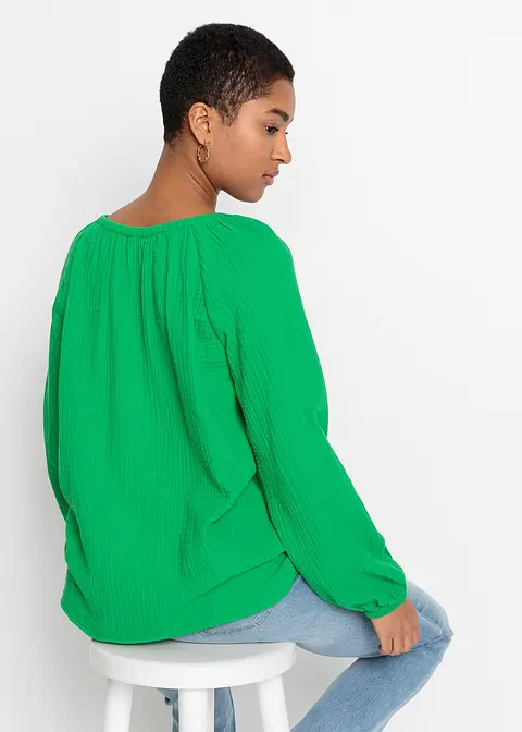 Bonprix Oversize-Bluse Aus Musselin - Grün - Damen