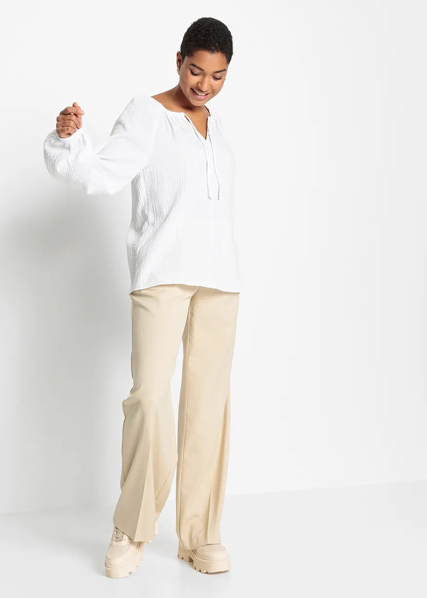 Bonprix Oversize-Bluse Aus Musselin - Weiß - Damen