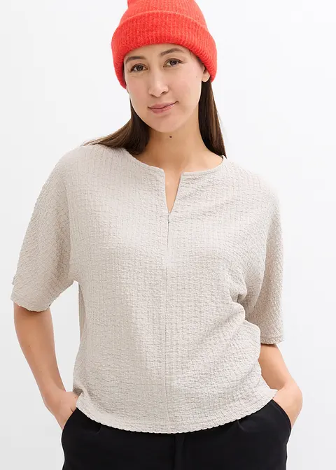 Bonprix Oversize Halbarmshirt - Grau - Damen