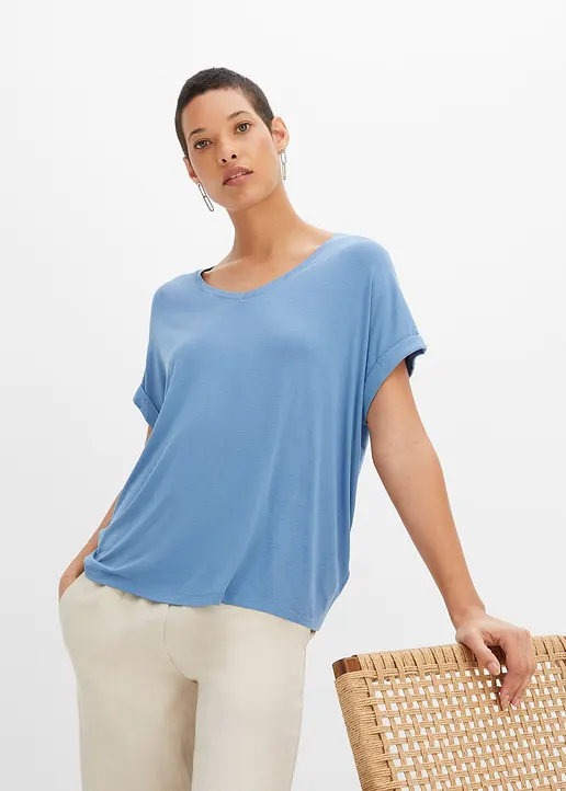 Bonprix Oversize-Shirt Mit V-Ausschnitt - Blau - Damen