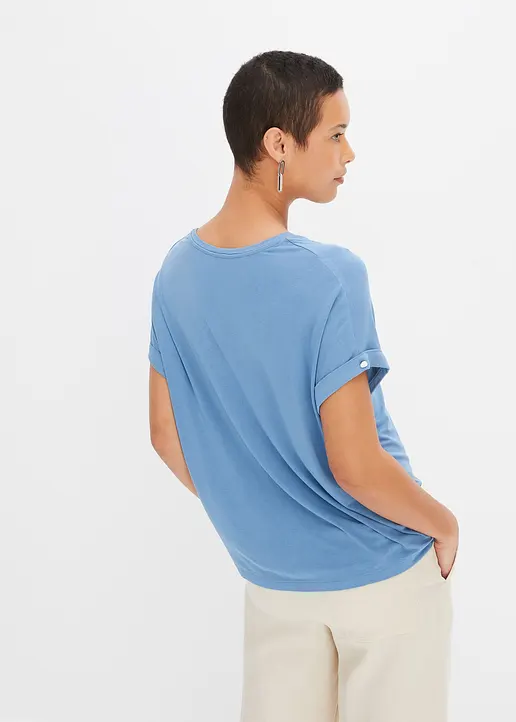 Bonprix Oversize-Shirt Mit V-Ausschnitt - Blau - Damen