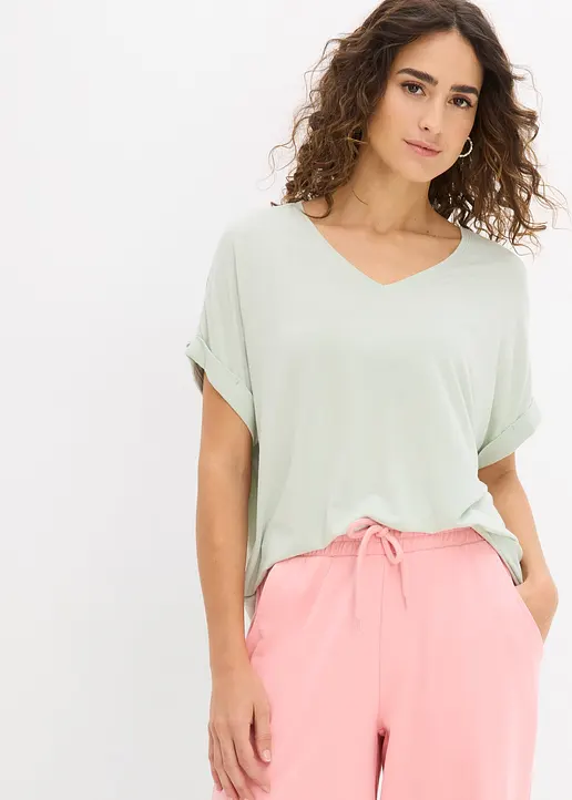 Bonprix Oversize-Shirt Mit V-Ausschnitt - Grün - Damen