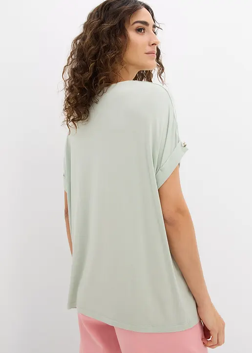Bonprix Oversize-Shirt Mit V-Ausschnitt - Grün - Damen