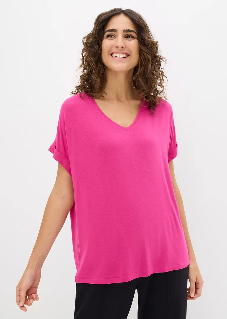 Bonprix Oversize-Shirt Mit V-Ausschnitt - Pink - Damen