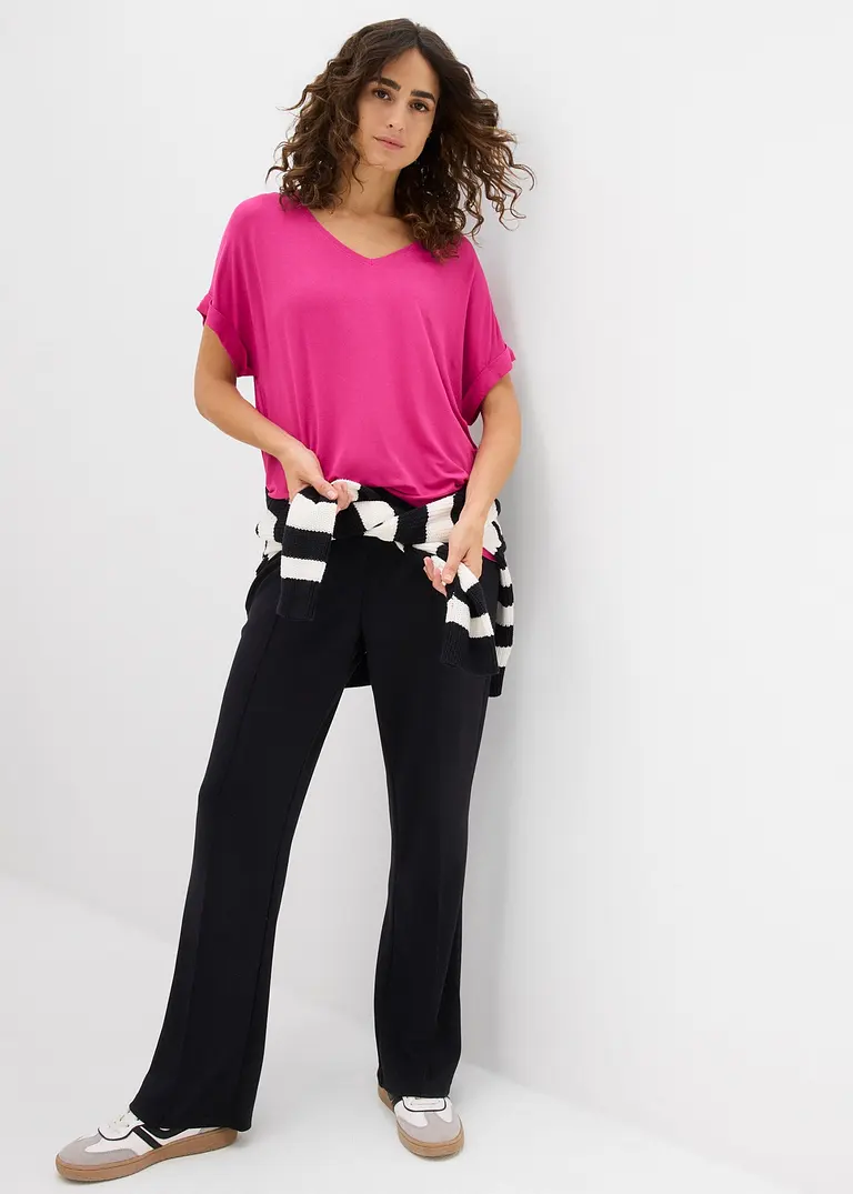 Bonprix Oversize-Shirt Mit V-Ausschnitt - Pink - Damen
